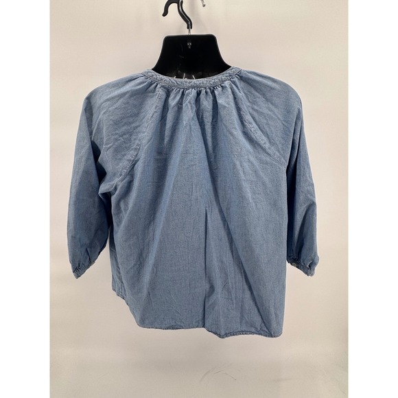 Levi's Chambray Denim Blouse Shirt 3/4 Sleeve V Neck Button Up Blue Medium - Picture 3 of 7
